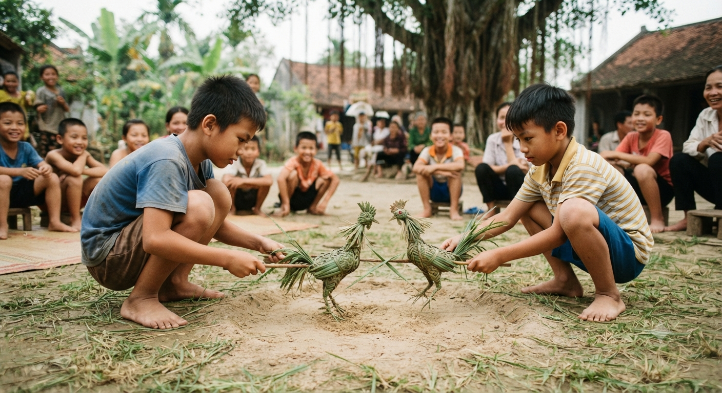 trò chơi chọi gà bằng cỏ